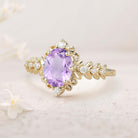 Unique floral engagement rings Elegant Royal Oval Amethyst Filigree Leaf 18K Yellow Gold Engagement Ring