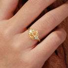 Unique Three Stone Citrine Leaf Bridal Ring 18K Yellow Gold Wedding Ring
