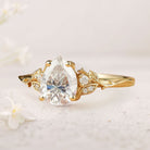 Unique Pear Moissanite Leaf And Vine Inspired 18K Yellow Gold Engagement Ring