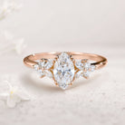 Unique Marquise Moissanite Rings Petal Side Stones 18K Rose Gold Engagement Ring
