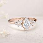 Unique Marquise Moissanite Rings Petal Side Stones 18K Rose Gold Engagement Ring