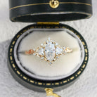 Unique Briar Rose Three Stone Marquise Moissanite 18K Yellow Gold Ring