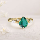 Unique Pear Lab Emerald Split Shank 18K Yellow Gold Engagement Ring 