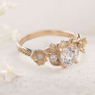 Unique flower Round Moissanite 18K Yellow Gold Engagement Ring