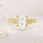 Unique floral engagement rings Marquise Moissanite Leafy 18K Yellow Gold Engagement Ring