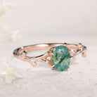 Unique Oval Moss Agate Engagement Ring Solitaire Branch Shape 18K Rose Gold Engagement Ring Promise Ring