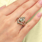 Unique floral engagement rings Oval Moss Agate and Opal 18K Yellow Gold Engagement Ring Set