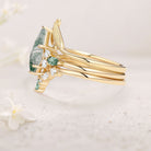 Unique floral engagement rings Kite Moss Agate Leafy 18K Yellow Gold Engagement Bridal Set
