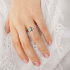 Vintage Emerald cut Moss Agate 18K Yellow Gold Engagement Ring Whimsical Charm Bridal Ring