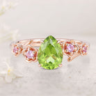 Unique floral engagement rings Pear Peridot Flower Engagement Ring Peridot Halo Leaf 18K Rose Gold Ring