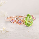 Unique floral engagement rings Pear Peridot Flower Engagement Ring Peridot Halo Leaf 18K Rose Gold Ring