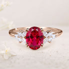 Unique Oval Lab Ruby Blossom 18K Rose Gold Engagement Ring