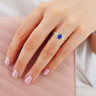 Unique Oval Lab Sapphire Fairy 18K Yellow Gold Engagement Ring Art Deco Blue Topaz Cluster Wedding Ring