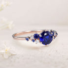 Unique Round Lab Sapphire 18K Rose Gold Engagement Rings Cluster Promise Ring