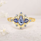 Unique floral engagement rings Kite Lab Sapphire 18K Yellow Gold Engagement Ring Leaf Flower Wedding Ring