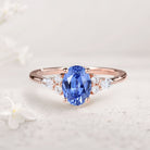Vintage Oval Lab Sapphire Cluster 18K Rose Gold Engagement Ring 
