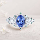 Unique Starlight Oval Lab Sapphire 18K White Gold Engagement Ring