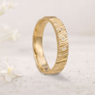 Unique floral engagement rings Wood textured 18K Rose Gold wedding ring with gemstones For Men
