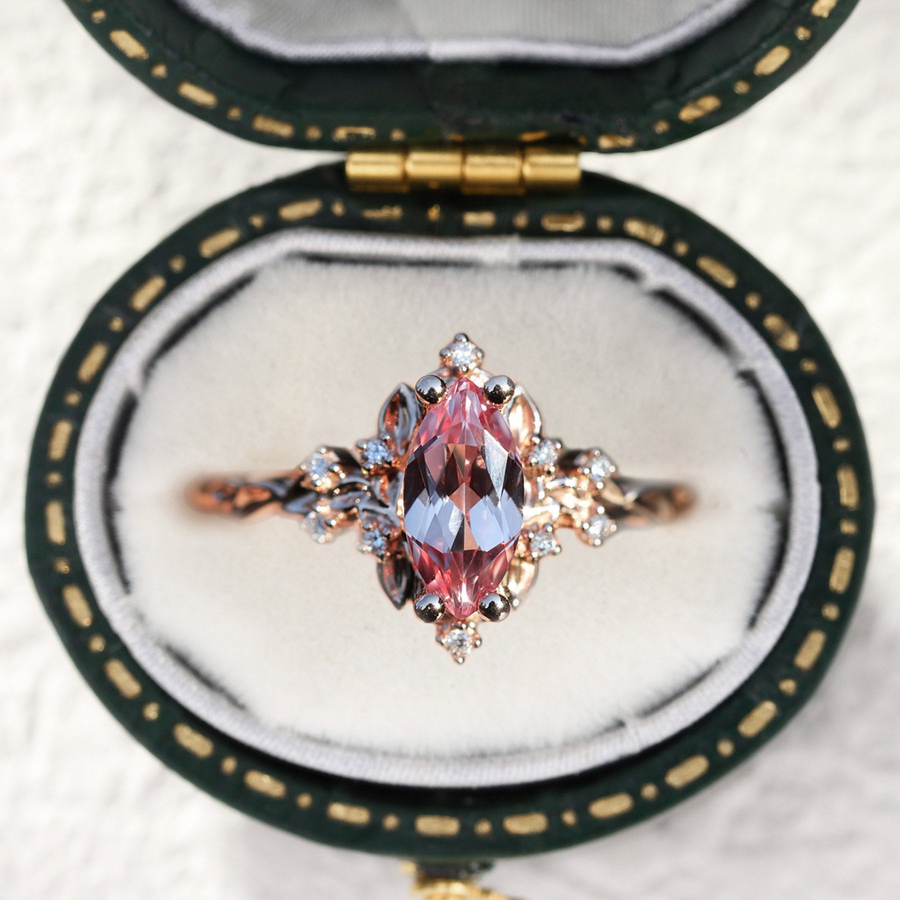 Unique Briar Halo Marquise Padparadscha Ring - Oore Jewelry