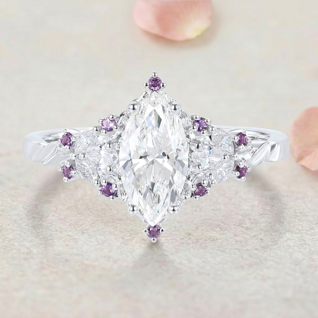 Vintage Fantasy Marquise Lab Grown Diamond 14K Yellow Gold Engagement Ring