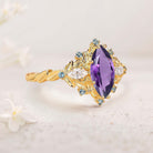 Unique floral engagement rings Marquise Amethyst Fairy Ring 18K Yellow Gold Engagement Ring