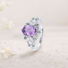 Unique Starlight Oval Amethyst 18K White Gold Engagement Ring