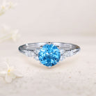 Unique Round Blue Lab Topaz 18K White Gold Engagement Rings Cluster Promise Ring