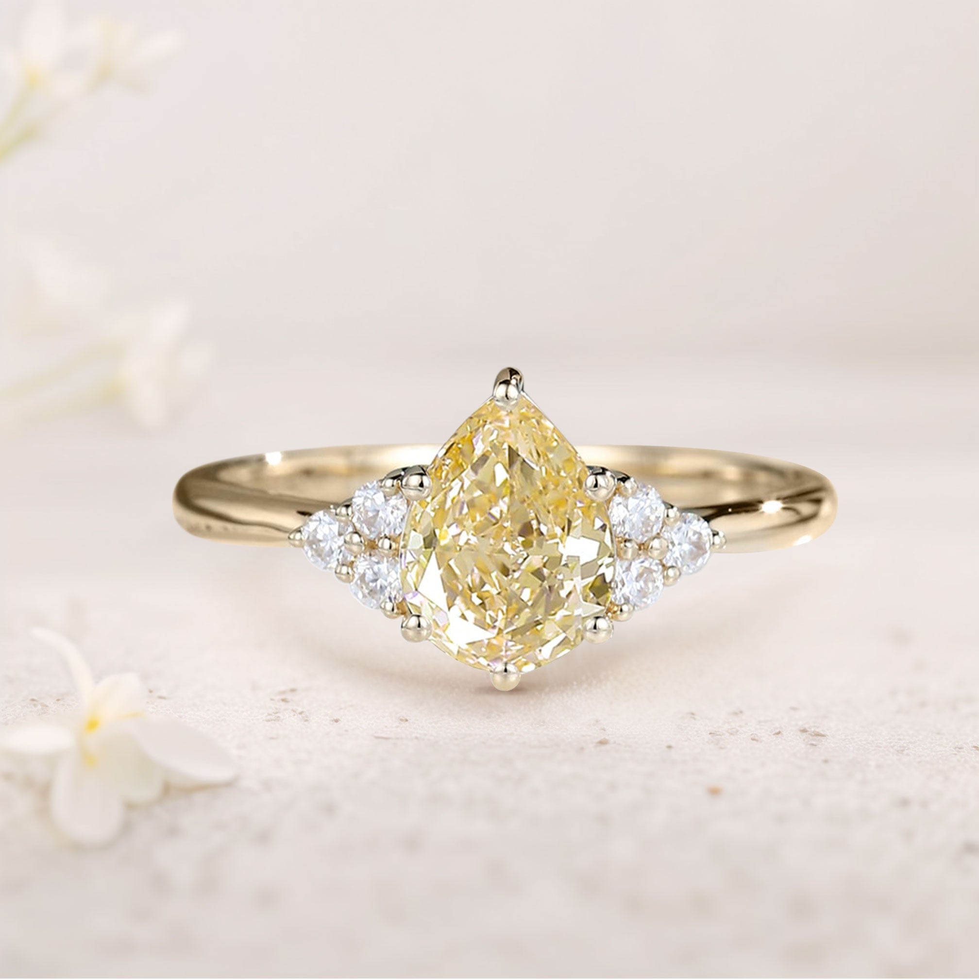 Vintage Pear Citrine Cluster 18K Yellow Gold Engagement Ring