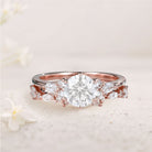 Unique Round Forever One Moissanite Bridal Ring Set Cluster 18K Rose Gold Engagement Ring