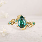 Unique floral engagement rings Everly Nature Inspired Pear Lab Emerald  Leaf 18K Yellow Gold Engagement Ring