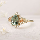 Vintage Pear Green Lab Sapphire Leaf 18K Yellow Gold Ring