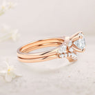 Unique floral engagement rings Round Moissanite and Pearl 18K Yellow Gold Engagement Ring Set