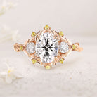 Unique floral engagement rings Oval Moissanite Cluster 18K Yellow Gold Wedding Ring Fairy Engagement Ring