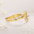 Unique floral engagement rings Round Moissanite Halo 18K Yellow Gold Floral Ring Set