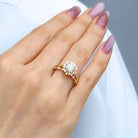 Unique floral engagement rings Round Moissanite Halo 18K Yellow Gold Floral Ring Set