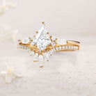 Unique floral engagement rings Kite Moissanite Classic 18K Yellow Gold Engagement Ring Set