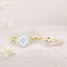 Vintage Princess Moissanite 18K Yellow Gold Engagement Ring Bridal Ring Set