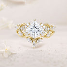 Vintage Princess Moissanite 18K Yellow Gold Engagement Ring Bridal Ring Set