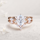 Vintage Oval Moissanite Curved 18K Rose Gold Wedding Ring Set Bridal Ring Set