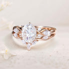 Vintage Oval Moissanite Curved 18K Rose Gold Wedding Ring Set Bridal Ring Set