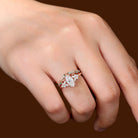 Vintage Marquise Moissanite 18K Rose Gold Engagement ring set Cluster shank leaf Bridal Set