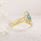 Vintage Floral Signature Kite Moss Agate 18K Yellow Gold Engagement Ring Set