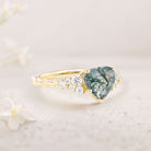 Unique Heart Cut Moss Agate Cluster 18K Yellow Gold Engagement Ring Twisted Promise Ring