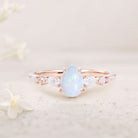 Vintage Pear Lab Opal and Moissanite 18K Rose Gold Engagement Ring
