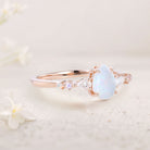 Vintage Pear Lab Opal and Moissanite 18K Rose Gold Engagement Ring