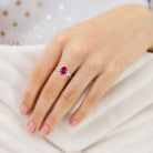Unique Pear Lab Ruby 18K Rose Gold Engagement Ring Simple Cluster Bridal Ring