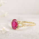 Unique Oval Lab Ruby and Moissanite 18K Yellow Gold Wedding Ring