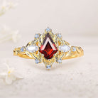 Unique Unique Kite Lab Ruby Floral Engagement Ring Sapphire Halo Women Leaf 18K Yellow Gold Wedding Ring