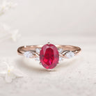Vintage Oval Lab Ruby and Moissanite 18K Rose Gold Engagement Ring