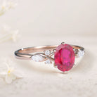 Vintage Oval Lab Ruby and Moissanite 18K Rose Gold Engagement Ring